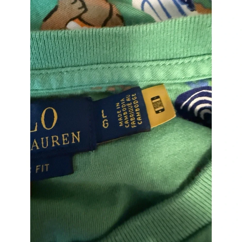 Polo Ralph Lauren Shirt Mens Size L Green Bear Snorkeling Ocean Marine Print Tee